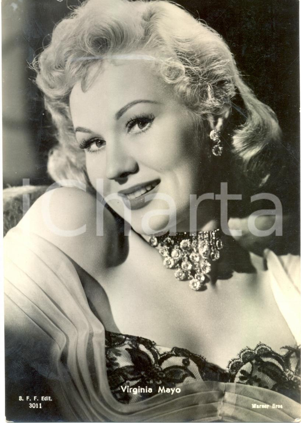Cartolina originale da collezione 1955 ca CINEMA Virginia MAYO Ritratto fotografico attrice *Cartolina WARNER BROS 1