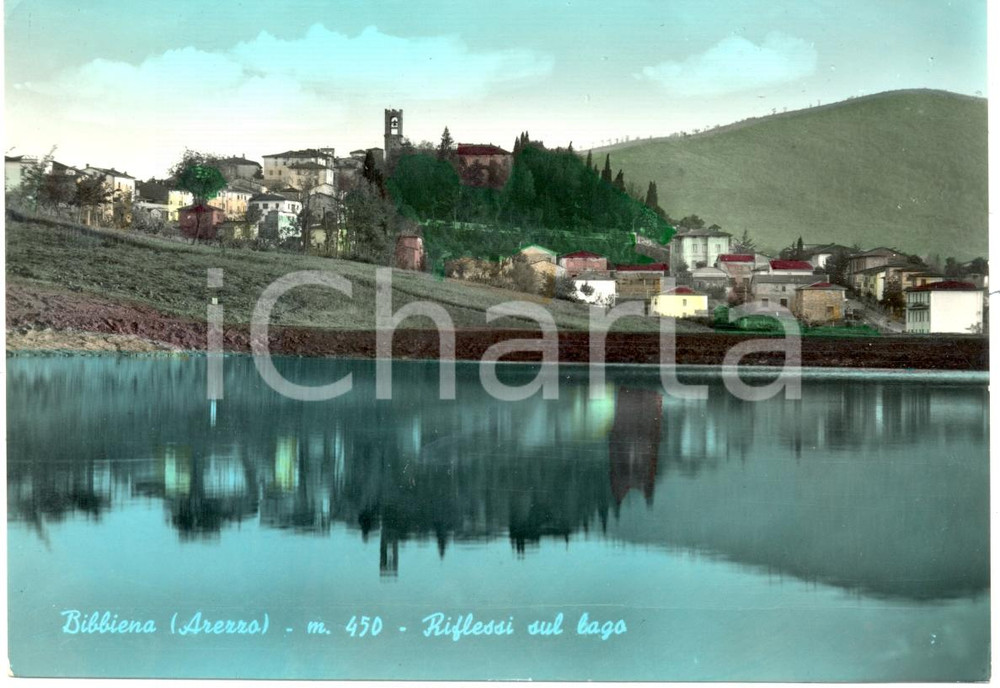 Cartolina originale da collezione 1963 BIBBIENA AR Scorcio del paese sul lago Cartolina postale FG VG 1