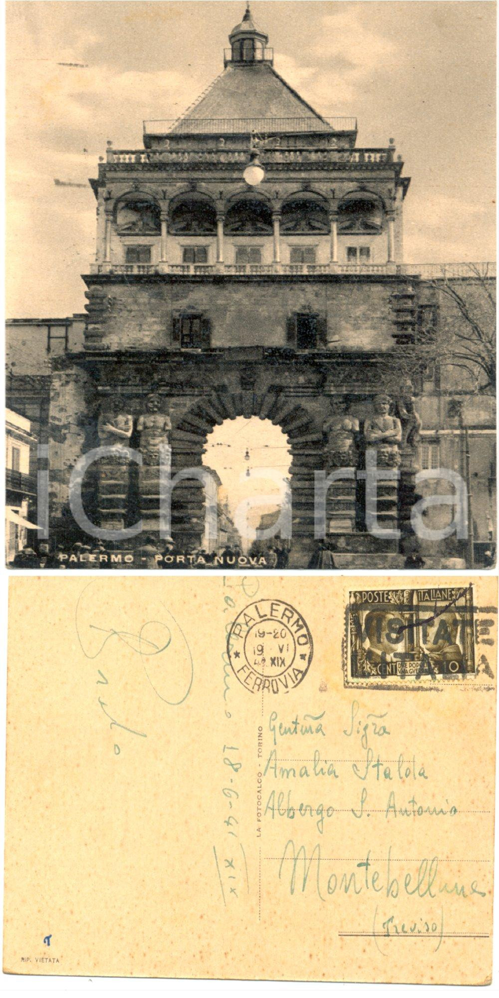 Cartolina originale da collezione 1941 PALERMO Veduta frontale di Porta NUOVA Cartolina ANIMATA FG VG 1