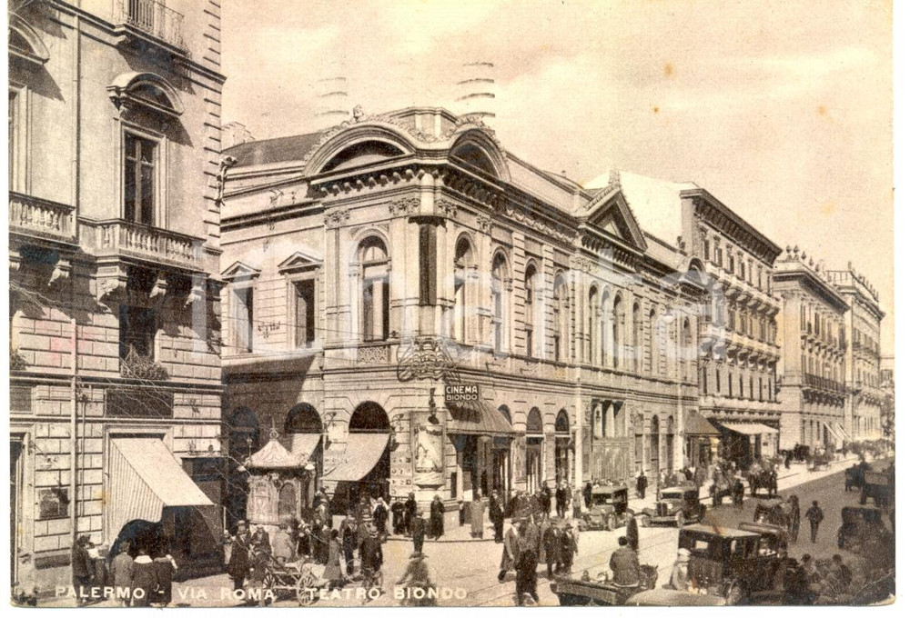 Cartolina originale da collezione 1941 PALERMO Il Teatro BIONDO in Via ROMA *Cartolina ANIMATA FG VG 1