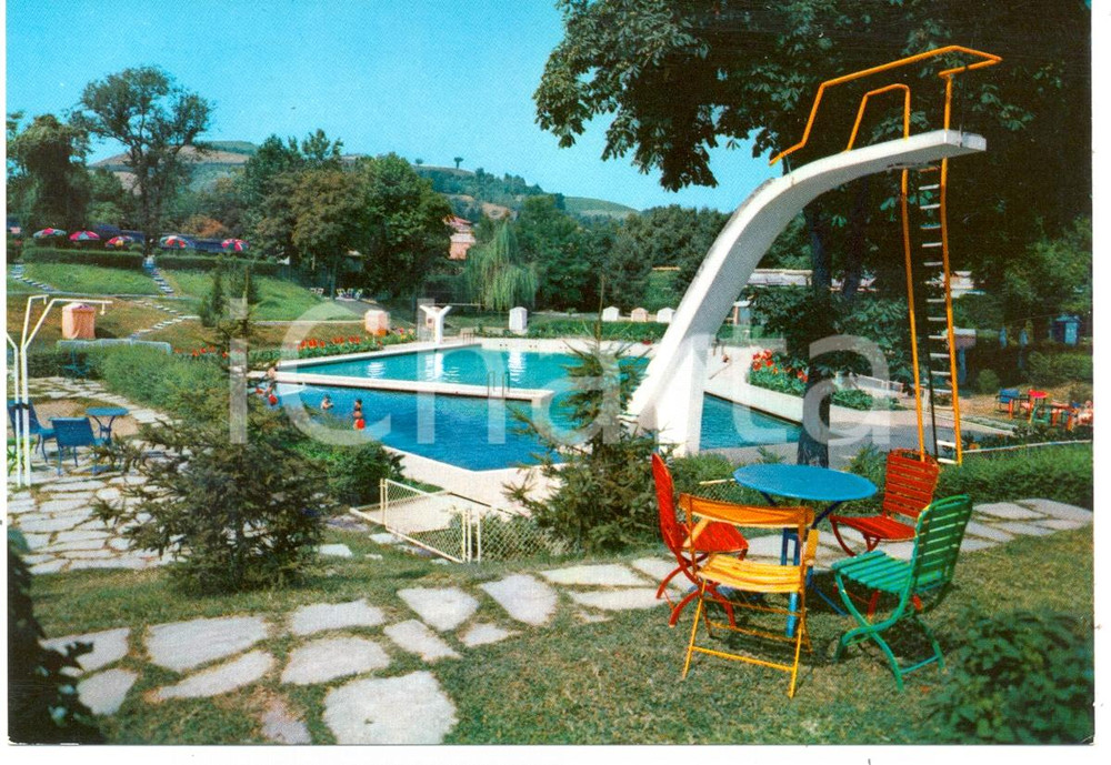 Cartolina originale da collezione 1965 ca SALSOMAGGIORE TERME (PR) Nuova Piscina Hotel TERME *ANIMATA VINTAGE 1