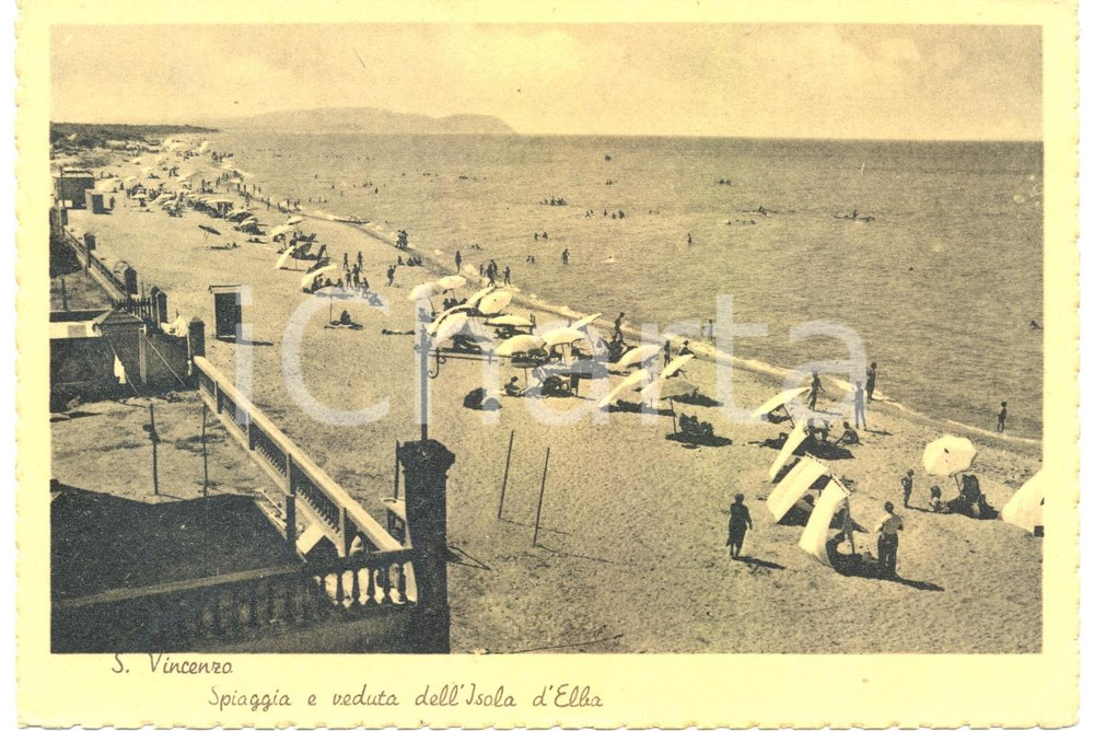 Cartolina originale da collezione 1951 SAN VINCENZO LI Veduta Spiaggia e Isola d ELBA Cartolina ANIMATA 1