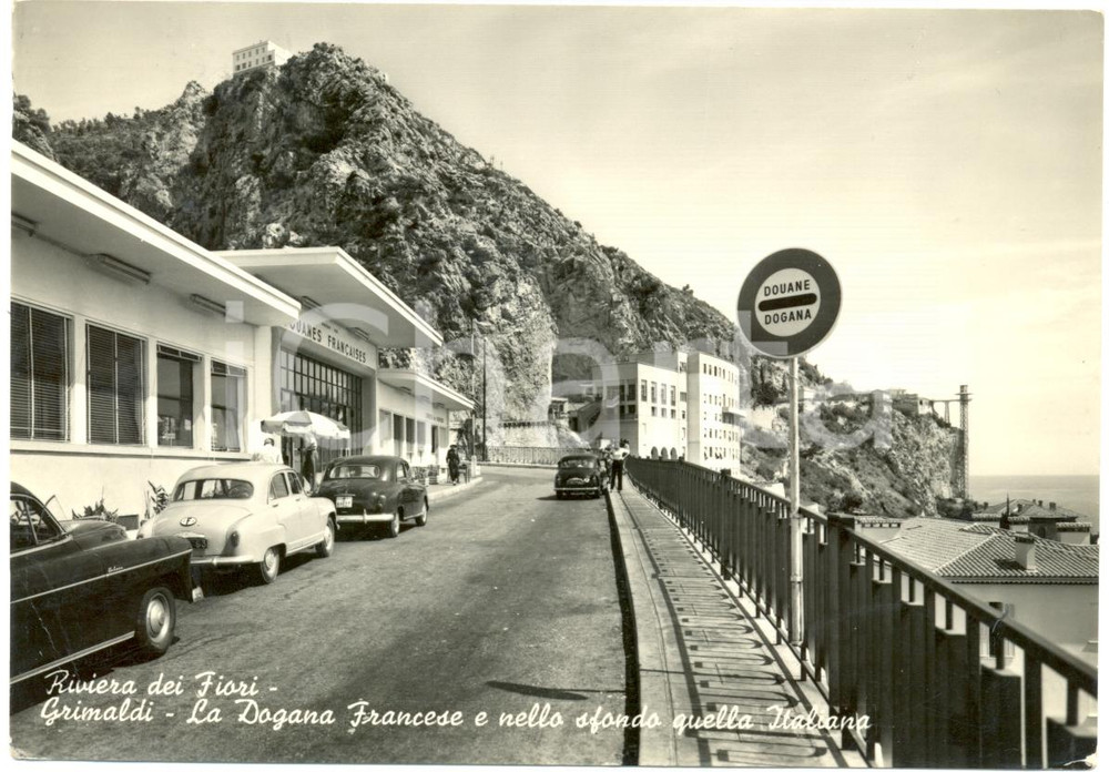 Cartolina originale da collezione 1955 VENTIMIGLIA (IM) DOGANA Francese e Italiana a GRIMALDI *ANIMATA FG VG 1