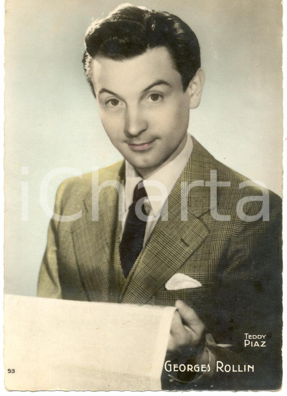 Cartolina originale da collezione 1955 ca CINEMA Attore Georges ROLLIN legge giornale Ritratto fotografico FP NV 1