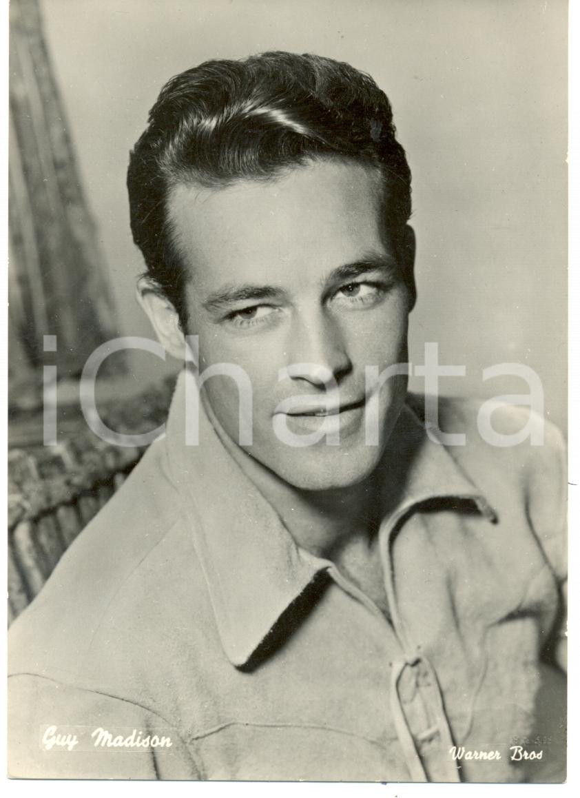 Cartolina originale da collezione 1950 ca CINEMA Guy MADISON Ritratto attore Cartolina FG NV WARNER BROS 1