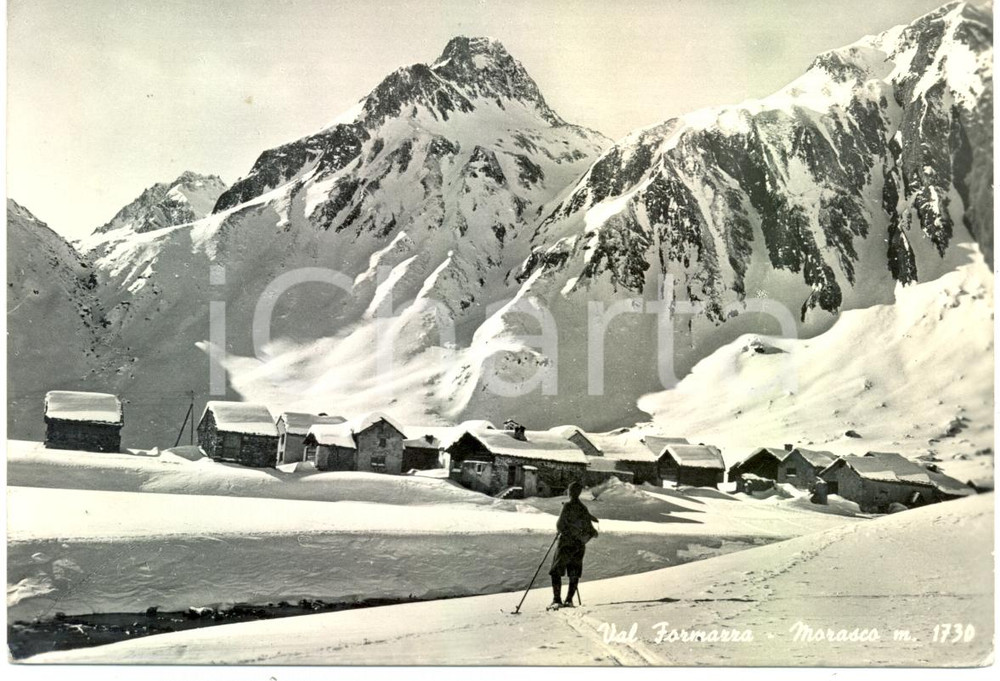 Cartolina originale da collezione 1950 MORASCO (VB) Sciatore in Val FORMAZZA *Cartolina ANIMATA FG VG 1