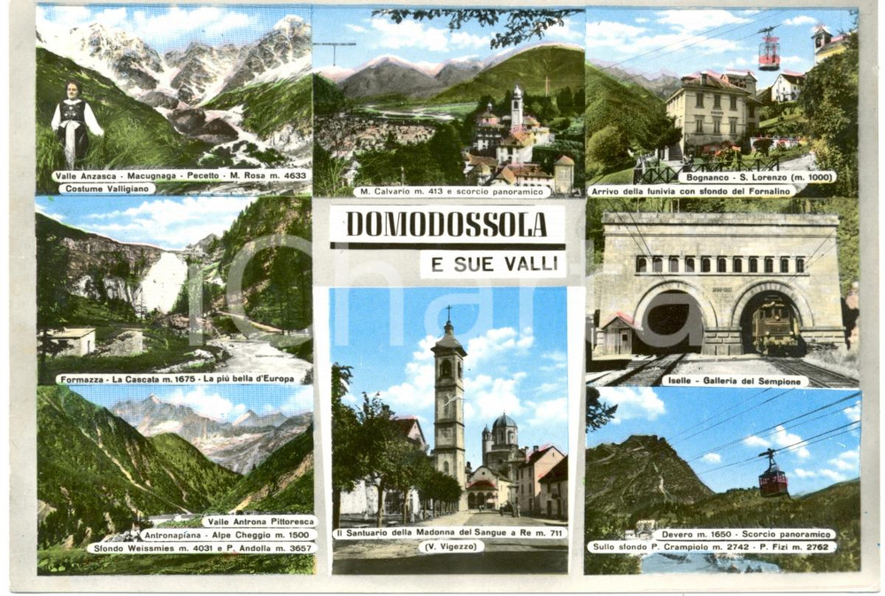 Cartolina originale da collezione 1964 DOMODOSSOLA VB Vedutine Monte CALVARIO Galleria SEMPIONE Cartolina FG VG 1
