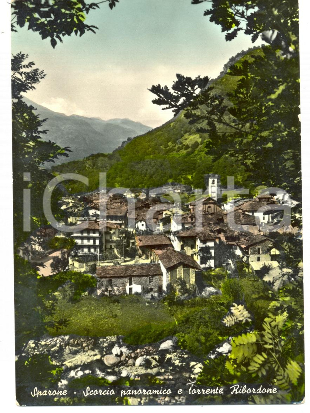 Cartolina originale da collezione 1960 ca SPARONE (TO) Veduta panoramica paese su torrente RIBORDONE *Cartolina FG 1