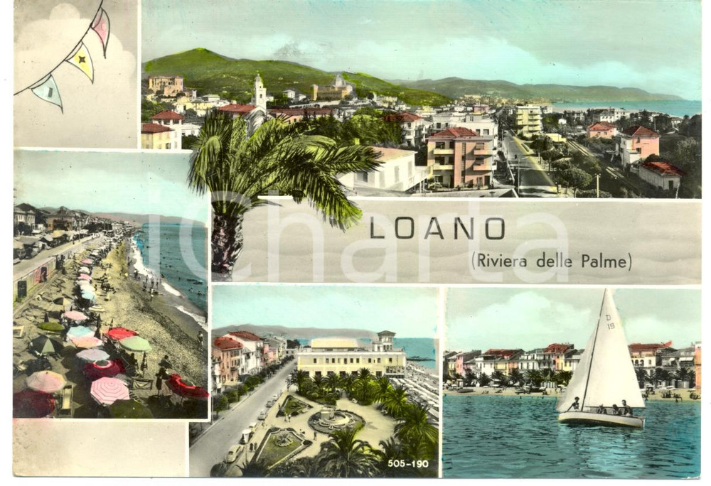 Cartolina originale da collezione 1960 LOANO SV Vedutine Spiaggia Scorcio via AURELIA  Cartolina FG VG VINTAGE 1