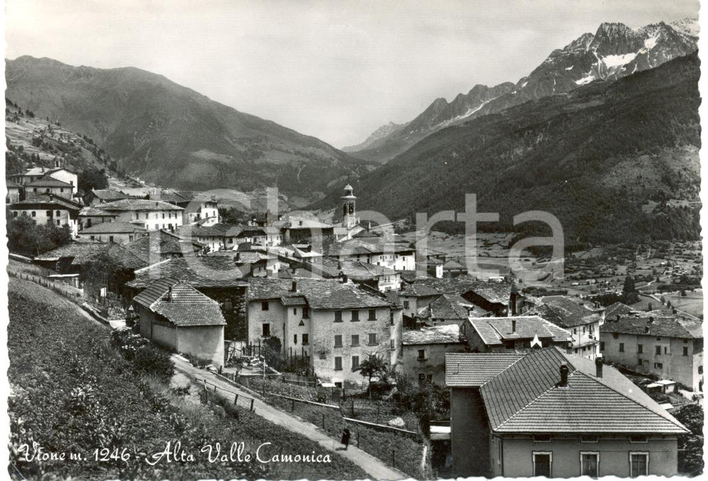 Cartolina originale da collezione 1960 VIONE BS Veduta paese e VAL CAMONICA Cartolina FG VG 1