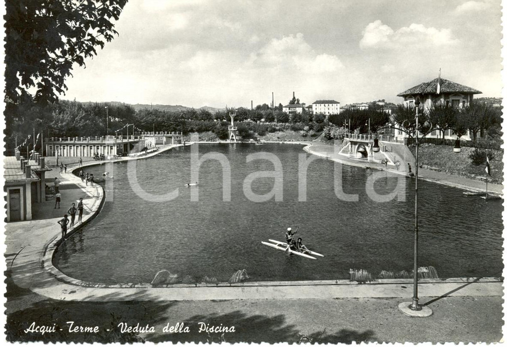 Cartolina originale da collezione 1953 ACQUI TERME (AL) PedalÃ² in piscina *Cartolina FG VG 1