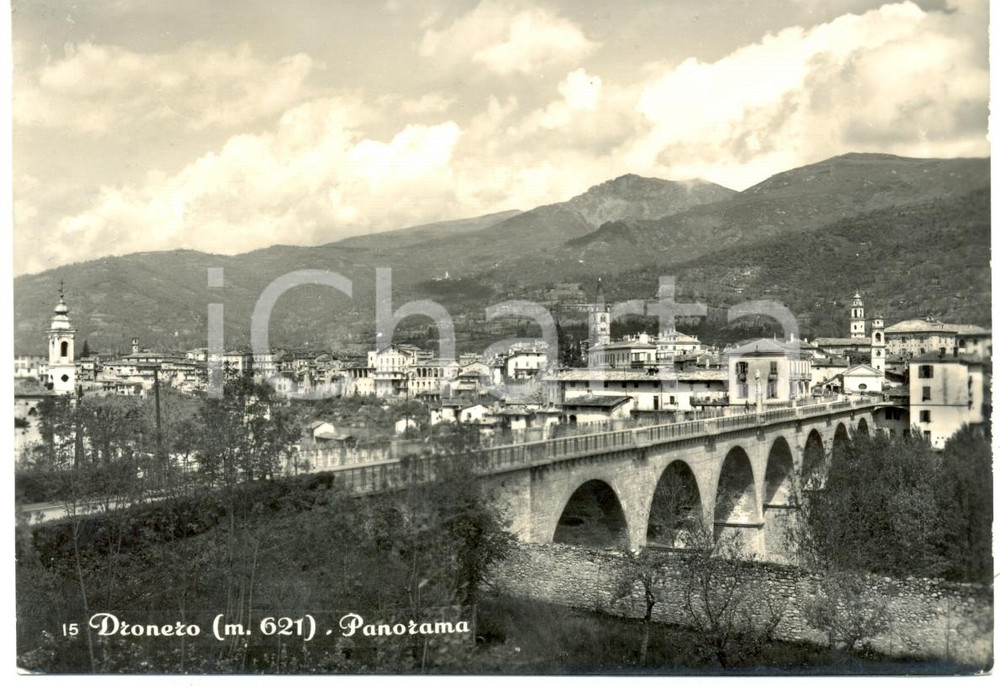Cartolina originale da collezione 1953 DRONERO (CN) Panorama paese con Ponte VECCHIO *Cartolina FG VG 1
