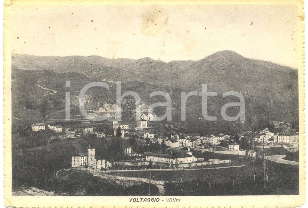 Cartolina originale da collezione 1938 VOLTAGGIO (AL) Panorama del paese e VILLINI *Cartolina FG VG DANNEGGIATA 1