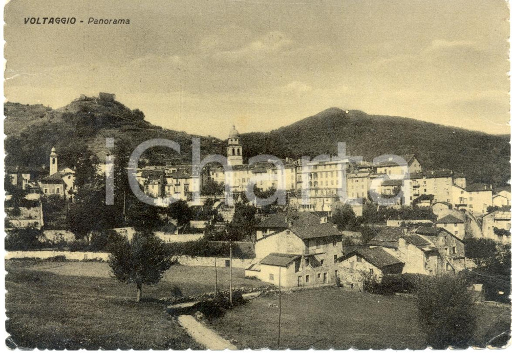 Cartolina originale da collezione 1950 ca VOLTAGGIO (AL) Panorama del paese e Appennino LIGURE *Cartolina FG VG 1