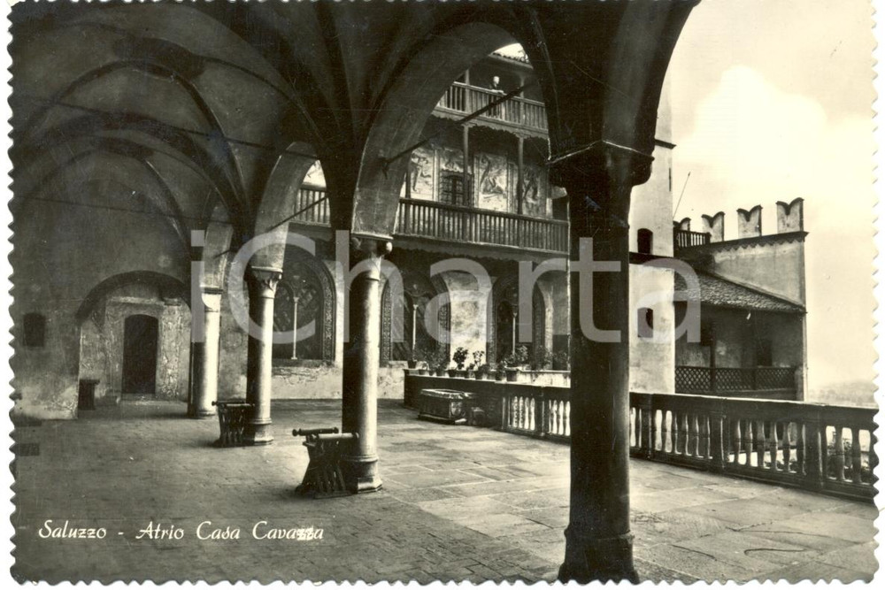 Cartolina originale da collezione 1957 SALUZZO CN L Atrio del Museo Civico Casa CAVASSA Cartolina FG VG 1