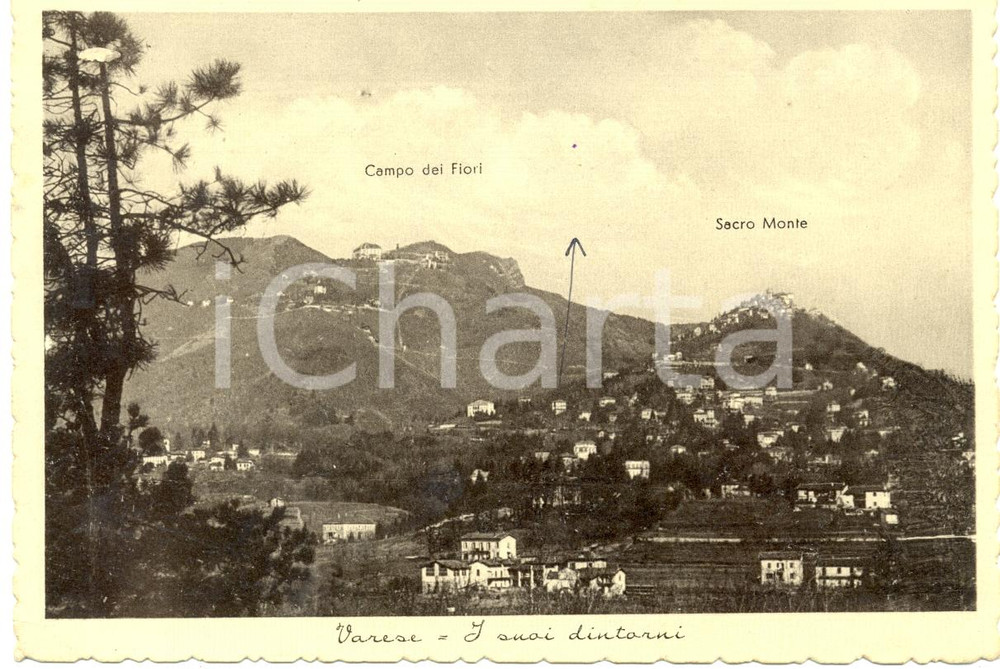 Cartolina originale da collezione 1941 VARESE I dintorni con Campo dei Fiori e il SACRO MONTE *Cartolina FG VG 1