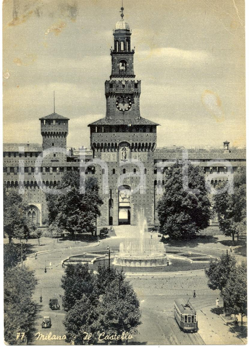 Cartolina originale da collezione 1958 MILANO Tram e Automobili in Piazza CASTELLO Cartolina FG VG 1
