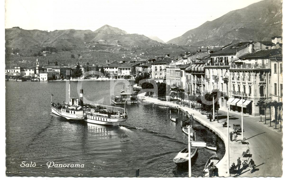 Cartolina originale da collezione 1961 SALO  BS Vaporetto parte dal porto Cartolina ANIMATA FG VG 1