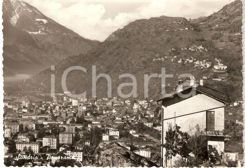Cartolina originale da collezione 1963 SONDRIO Panorama dall alto della cittÃ  Cartolina FG VG 1