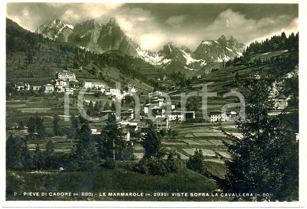 Cartolina originale da collezione 1955 ca PIEVE DI CADORE BL Le MARMAROLE viste sopra CAVALLERA Cartolina FG NV 1