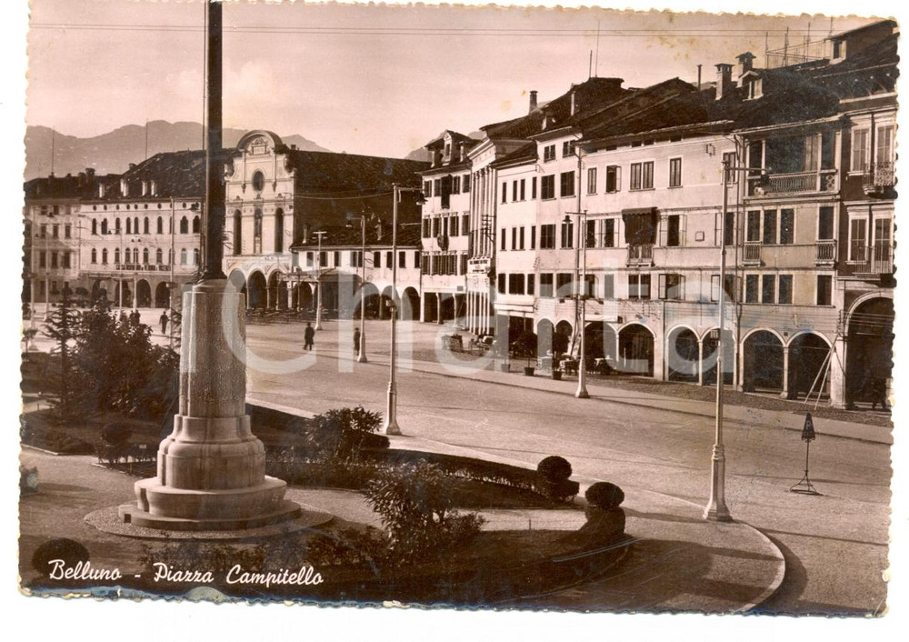 Cartolina originale da collezione 1961 BELLUNO Piazza CAMPITELLO e Portici Cartolina ANIMATA FG VG 1
