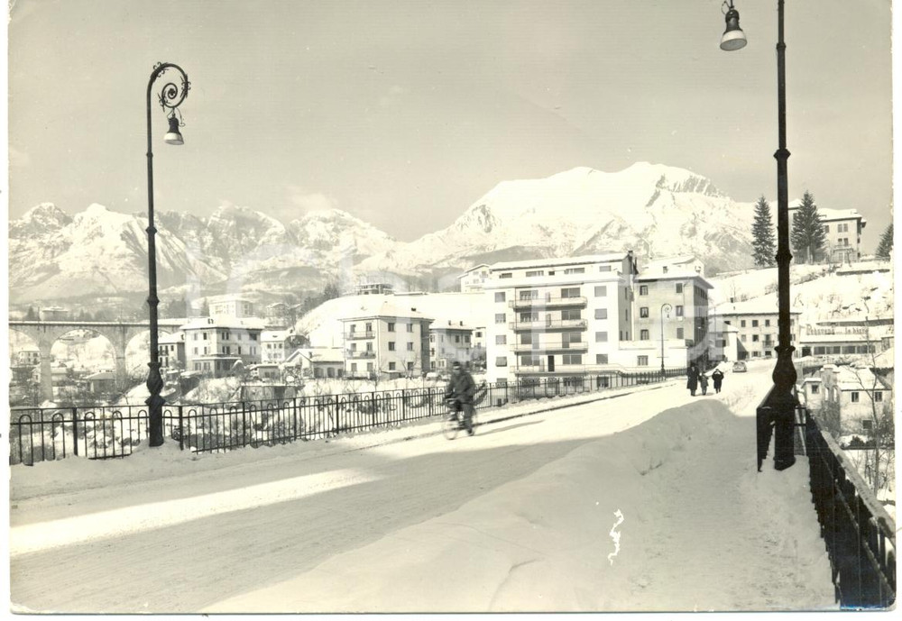 Cartolina originale da collezione 1960 BELLUNO Panorama invernale PONTE NUOVO e PREALPI Cartolina ANIMATA FG VG 1
