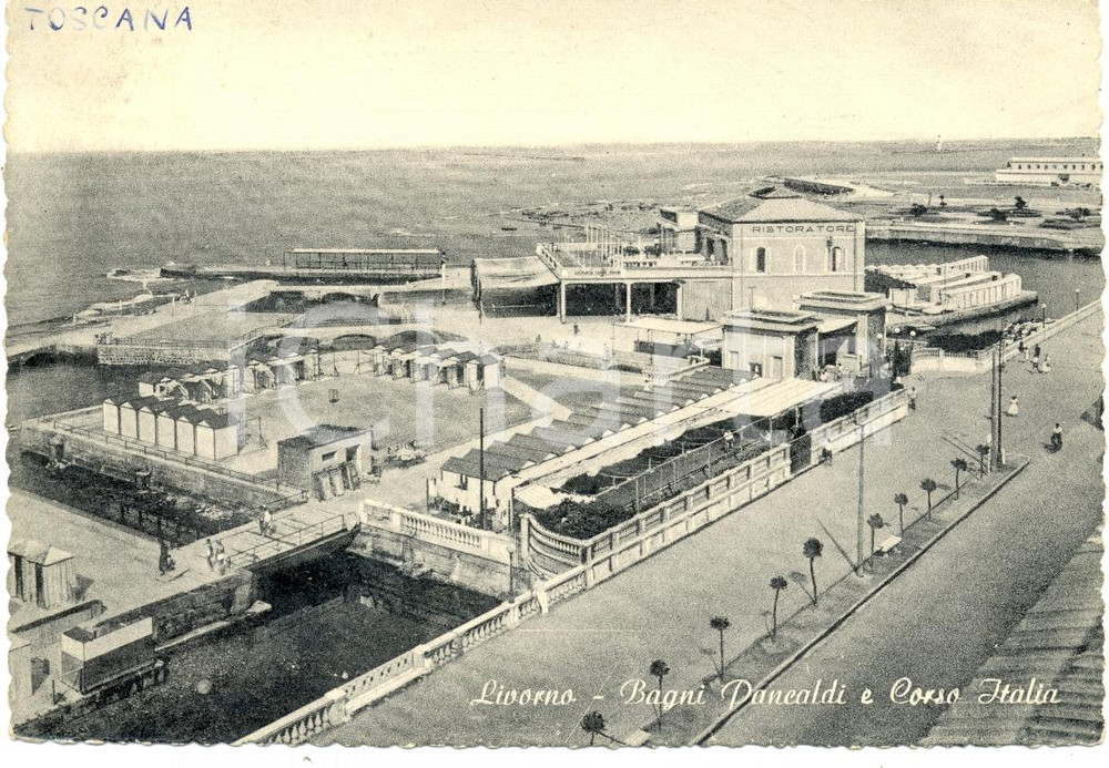 Cartolina originale da collezione 1955 ca LIVORNO Bagni PANCALDI in Corso ITALIA Cartolina FG VG 1