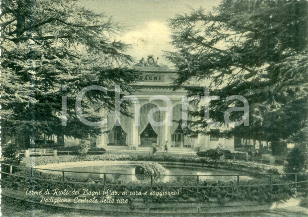 Cartolina originale da collezione 1958 RIOLO TERME RA Stazione di cura Padiglione centrale Cartolina FG VG 1
