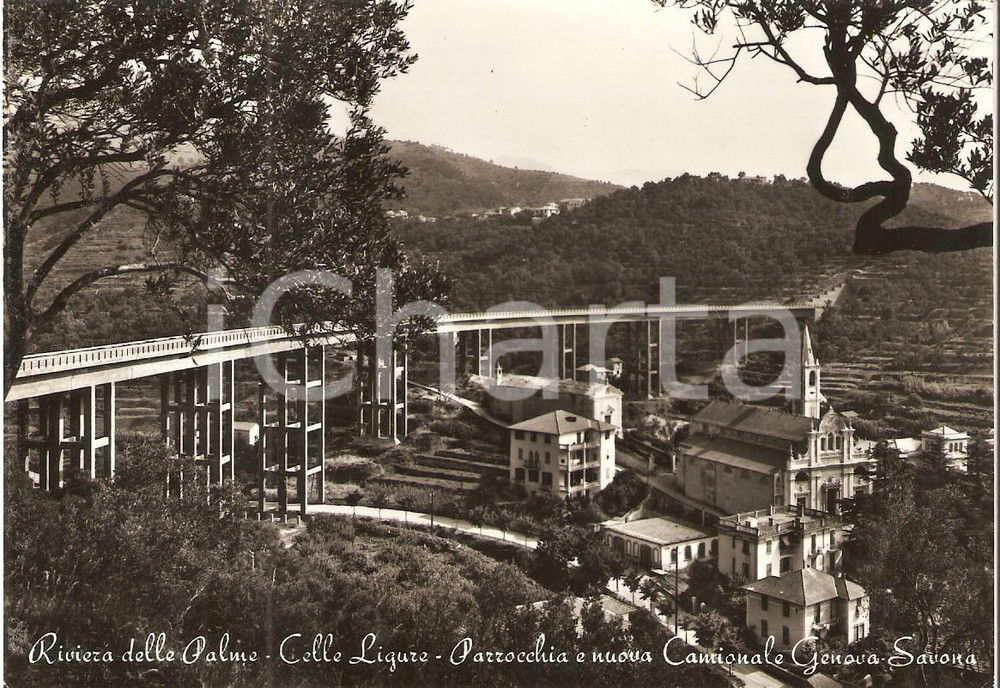 Cartolina originale da collezione 1961 CELLE LIGURE (SV) Parrocchia e Nuova Camionale Genova-Savona *Cartolina FG 1
