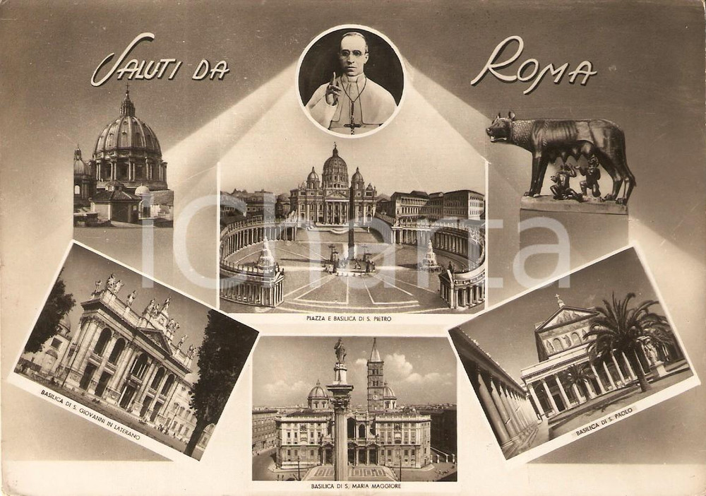 Cartolina originale da collezione 1950 ROMA Vedutine della città  Papa PIO XII Cartolina FG 1