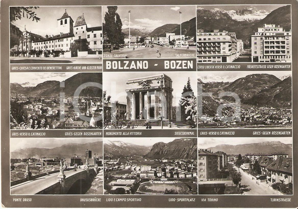 Cartolina originale da collezione 1953 BOLZANO Vedutine GRIES Ponte Talvera Ponte Druso CATINACCIO Cartolina FG 1