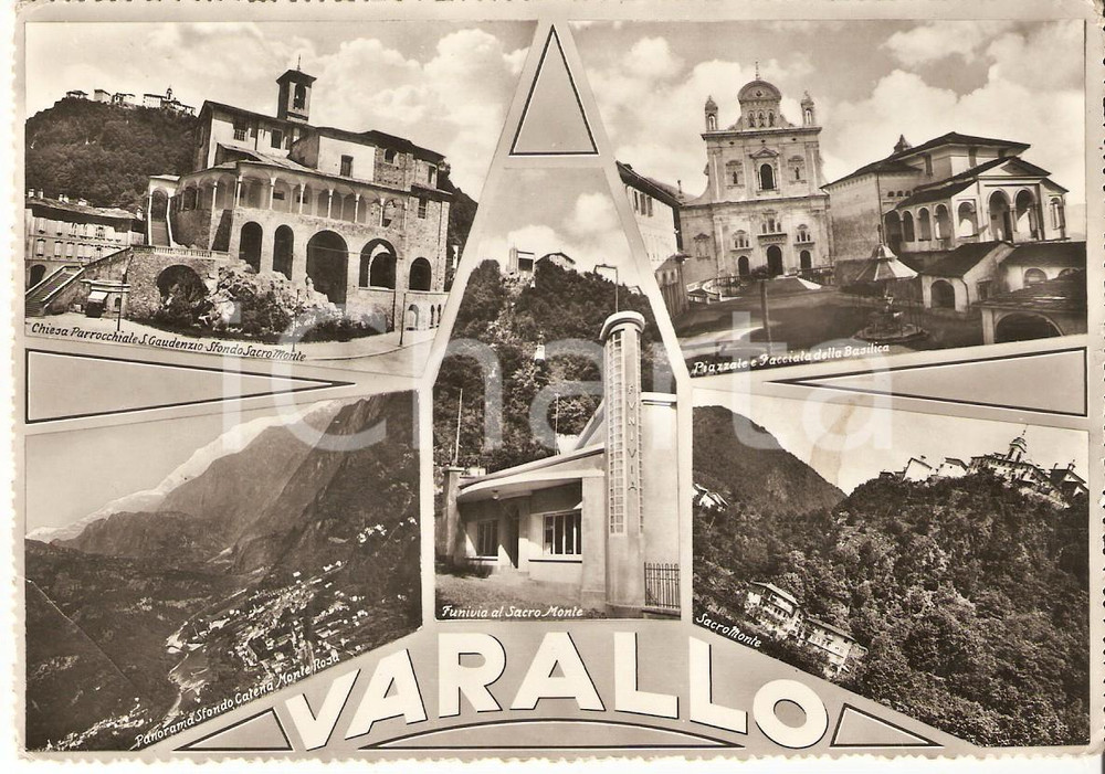 Cartolina originale da collezione 1958 VARALLO VC Vedutine SACRO MONTE Funivia Chiesa SAN GAUDENZIO Cartolina FG 1