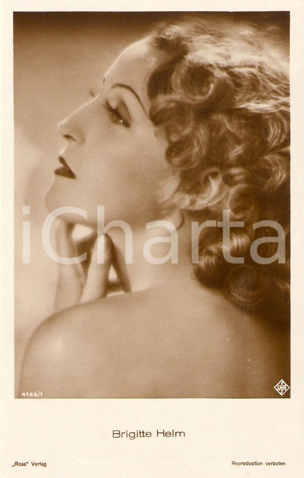 Cartolina originale da collezione 1930 ca CINEMA Attrice Brigitte HELM Ritratto di profilo Cartolina FP NV 1
