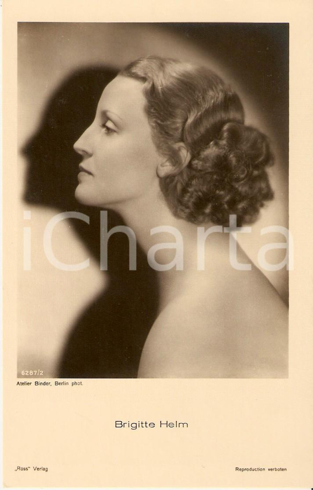 Cartolina originale da collezione 1930 ca CINEMA Attrice Brigitte HELM Ritratto di profilo *Cartolina FP NV 1