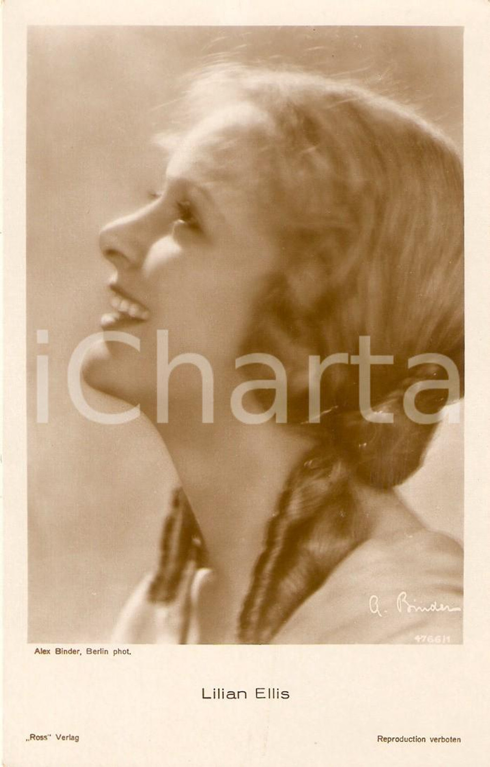 Cartolina originale da collezione 1930 ca CINEMA Attrice Lilian ELLIS Ritratto con trecce *Cartolina FP NV 1