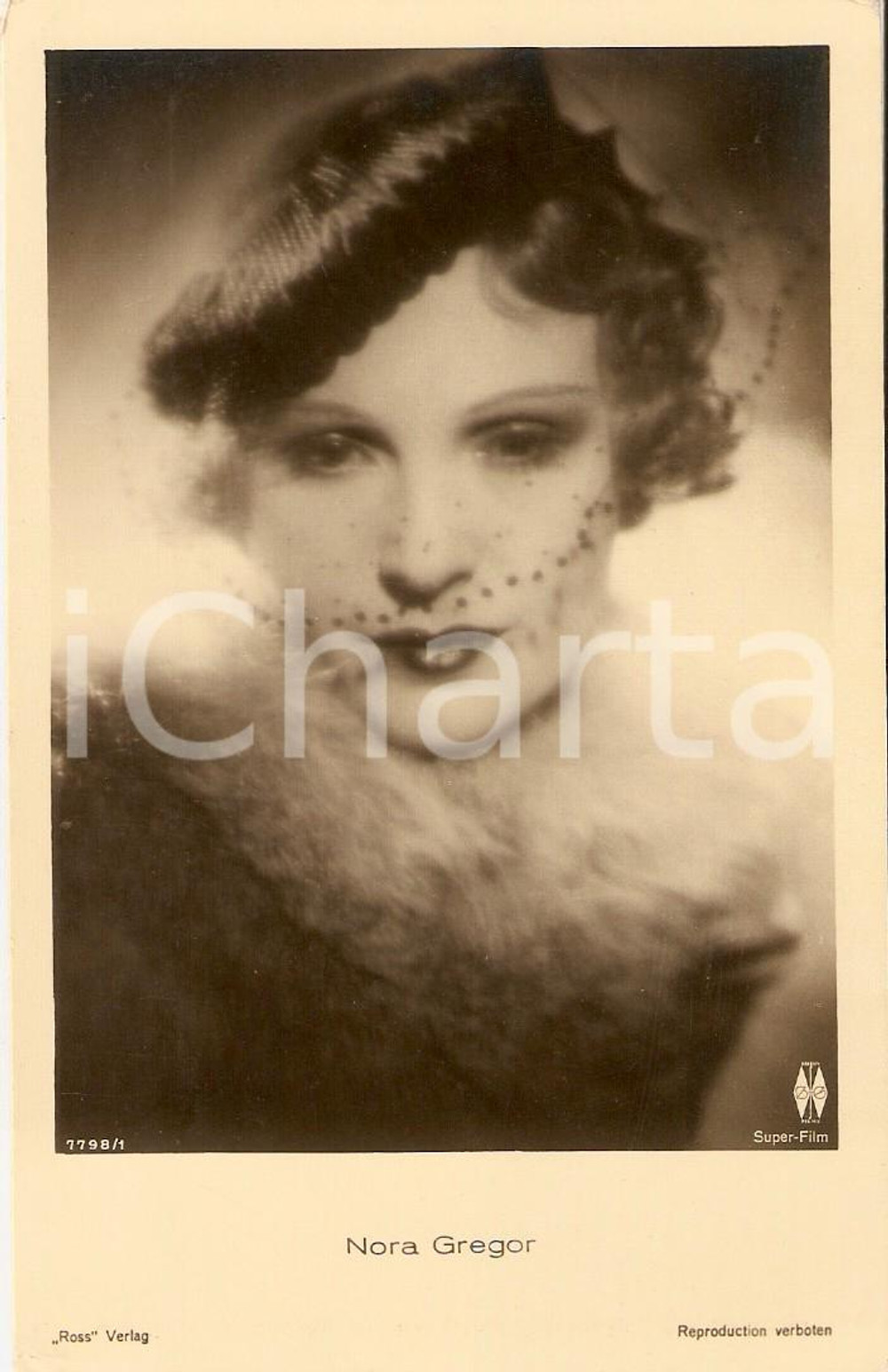 Cartolina originale da collezione 1930 ca CINEMA Attrice Nora GREGOR Ritratto con veletta *Cartolina FP NV 1