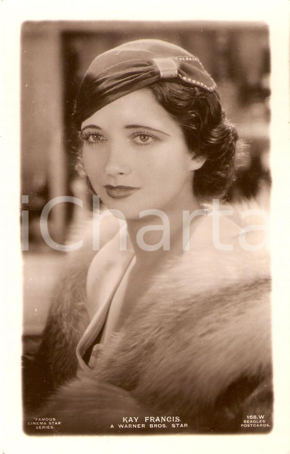 Cartolina originale da collezione 1930 ca CINEMA Actress Kay FRANCIS wears a fur coat *Cartolina FP NV 1