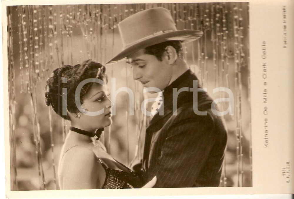 Cartolina originale da collezione 1940 ca CINEMA Katherine DeMILLE and Clark GABLE with cowboy hat Cartolina FP NV 1