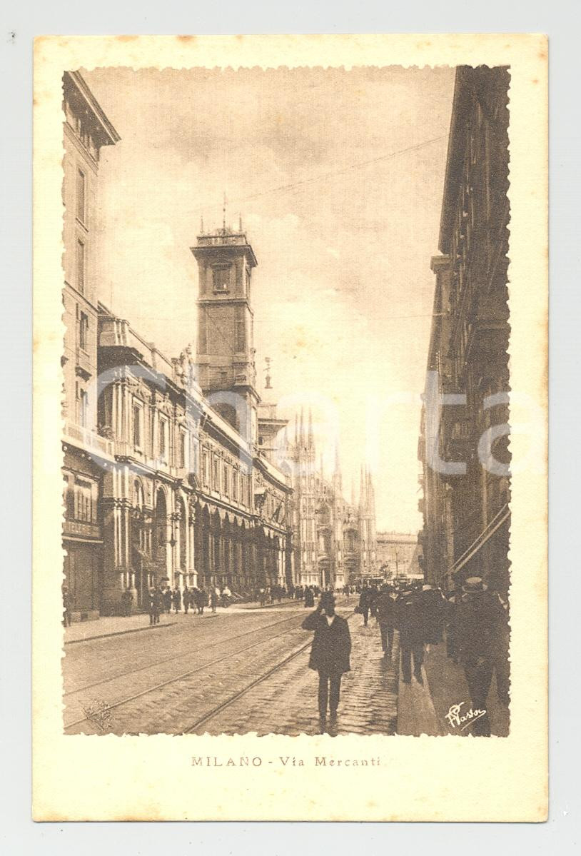 Cartolina originale da collezione 1900 Milano, Via Mercanti cartolina postale animata 1