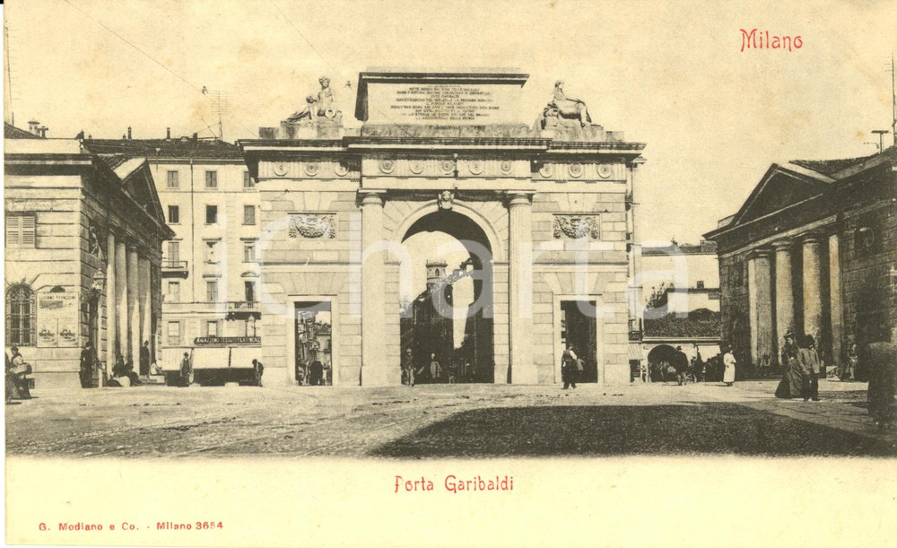 Cartolina originale da collezione 1900 ca MILANO Veduta di PORTA GARIBALDI *Cartolina ANIMATA FP NV 1