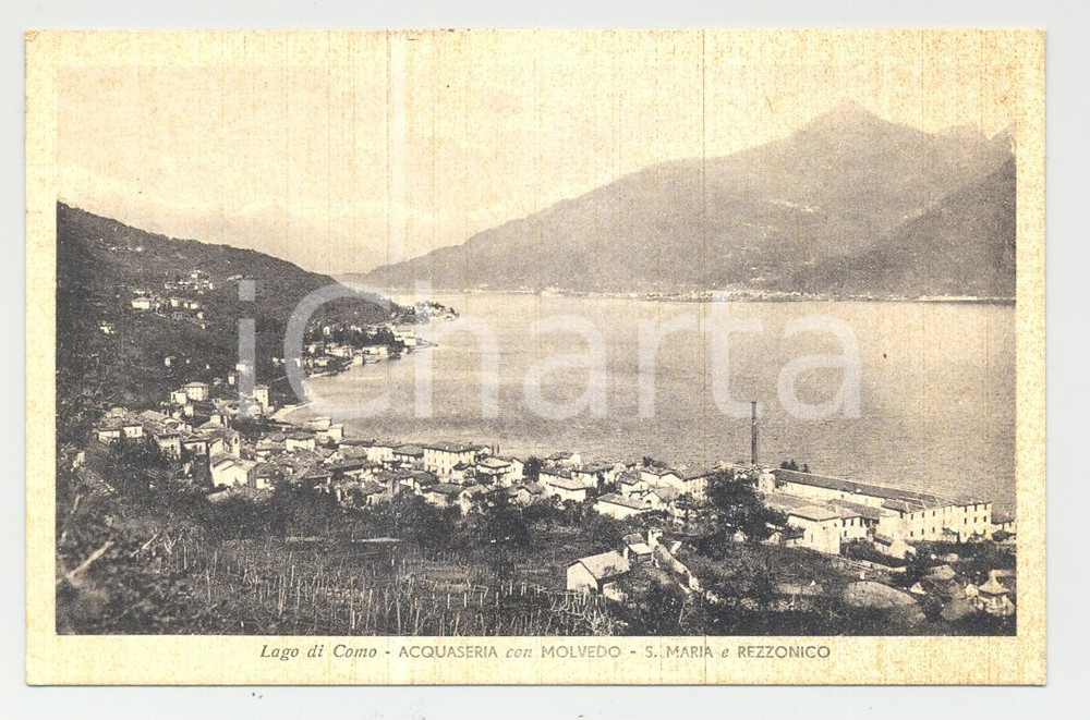 Cartolina originale da collezione 1939 Acquaseria, Molvedo e Rezzonico - lungolago 1
