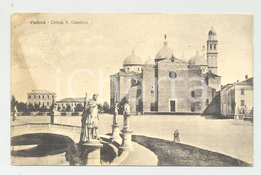 Cartolina originale da collezione 1917 PADOVA Chiesa S. Giustina *Veduta ANIMATA 1