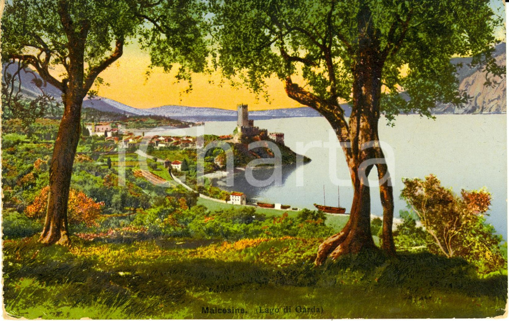 Cartolina originale da collezione 1922 MALCESINE (VR) Panorama dell'abitato e del Lago di Garda *Cartolina FP VG 1