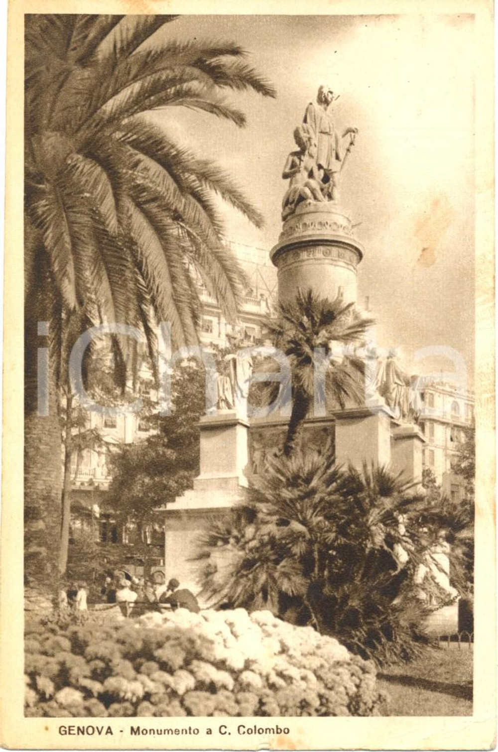 Cartolina originale da collezione 1935 GENOVA  Monumento a Cristoforo COLOMBO *Cartolina postale ANIMATA FP VG 1