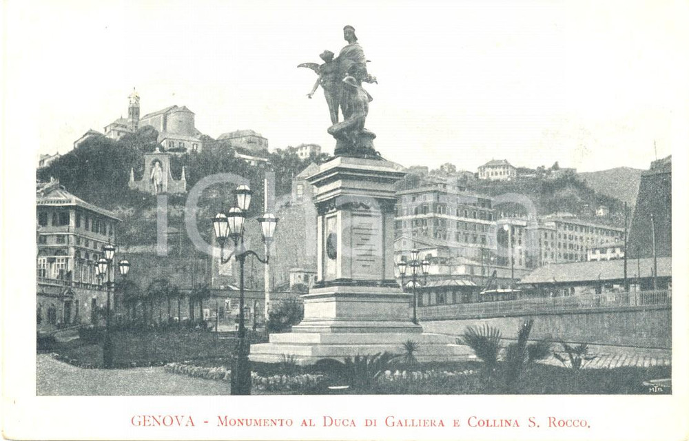 Cartolina originale da collezione 1900 ca  GENOVA Monumento Duca di GALLIERA e collina SAN ROCCO *Cartolina FP NV 1
