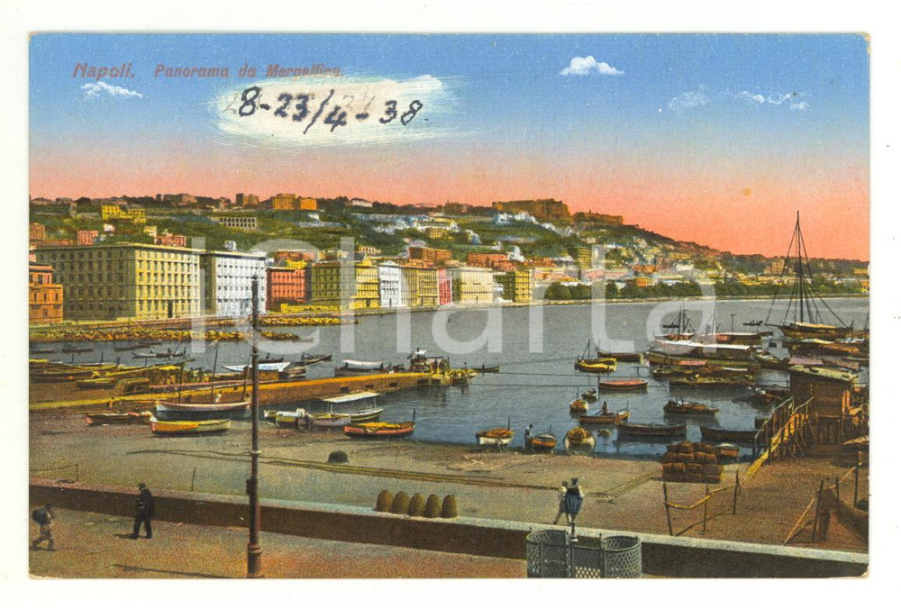 Cartolina originale da collezione 1938 NAPOLI Panorama da MERGELLINA *Cartolina postale ANIMATA FP NV 1
