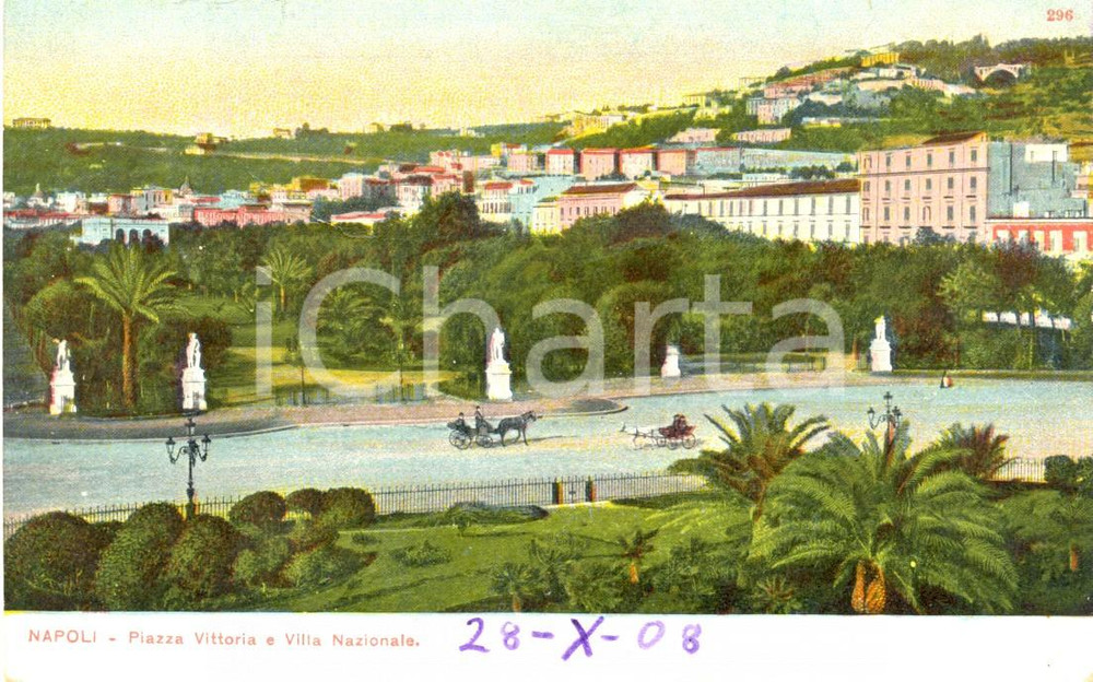 Cartolina originale da collezione 1908  NAPOLI Piazza della VITTORIA e Villa NAZIONALE *Cartolina ANIMATA FP NV 1