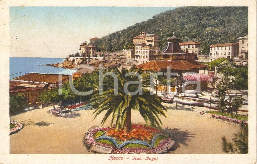Cartolina originale da collezione 1934 RECCO (GE) Bagni con veduta panoramica *Cartolina FP VG 1