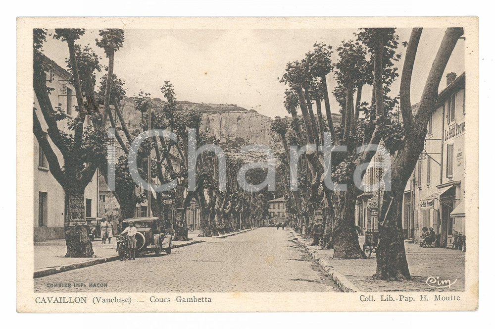 Cartolina originale da collezione 1942 CAVAILLON Cours Gambetta, animato con auto 1