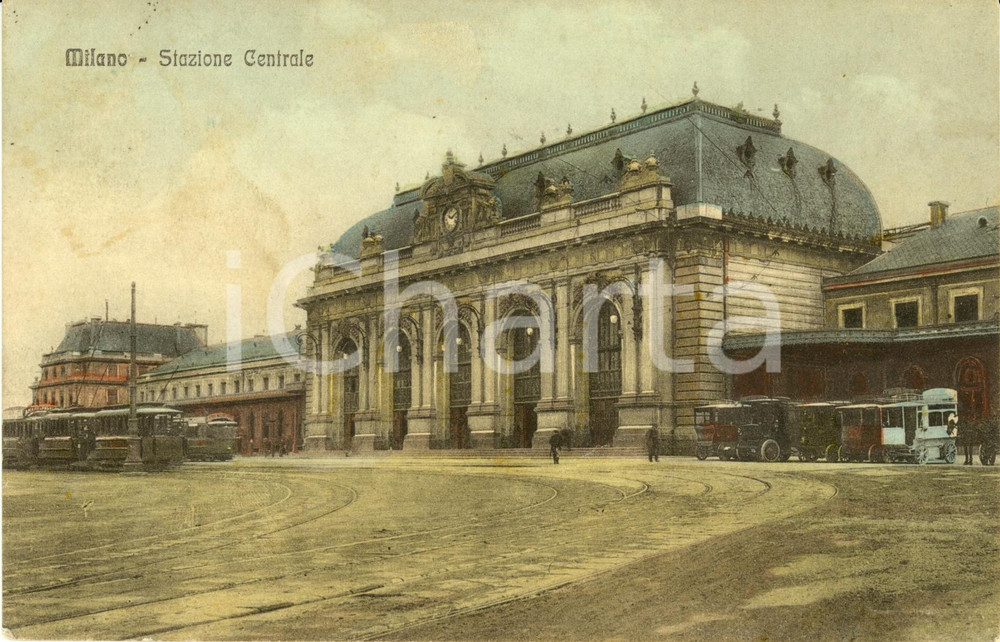 Cartolina originale da collezione 1914 MILANO Veduta esterna della STAZIONE CENTRALE *Cartolina FP VG 1